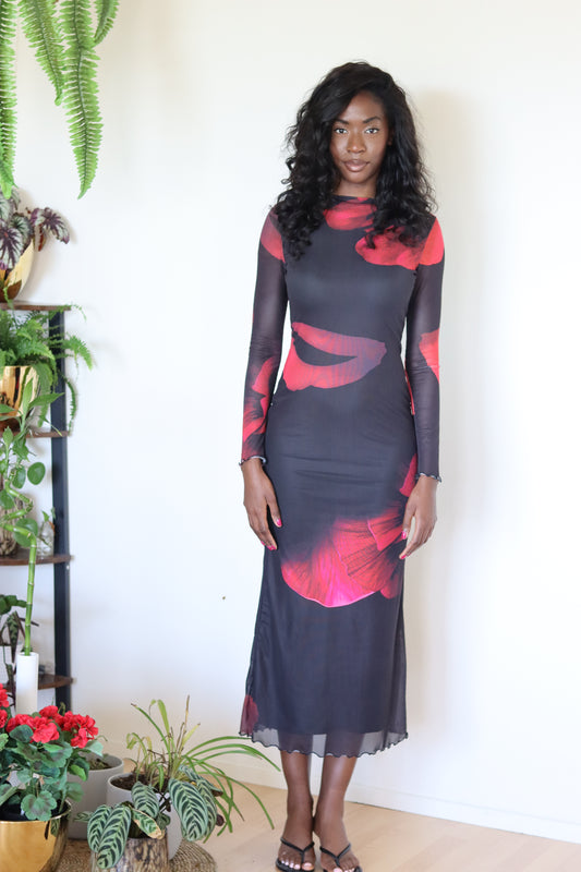 Elegant Boat Neck Tie-Dye Mesh Dress